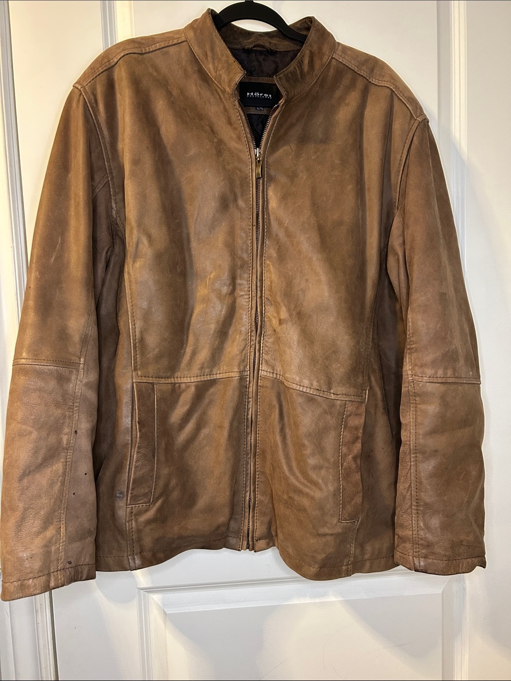 Horst Men's Tan Zip-Front Bomber Jacket small callouts as pictured
